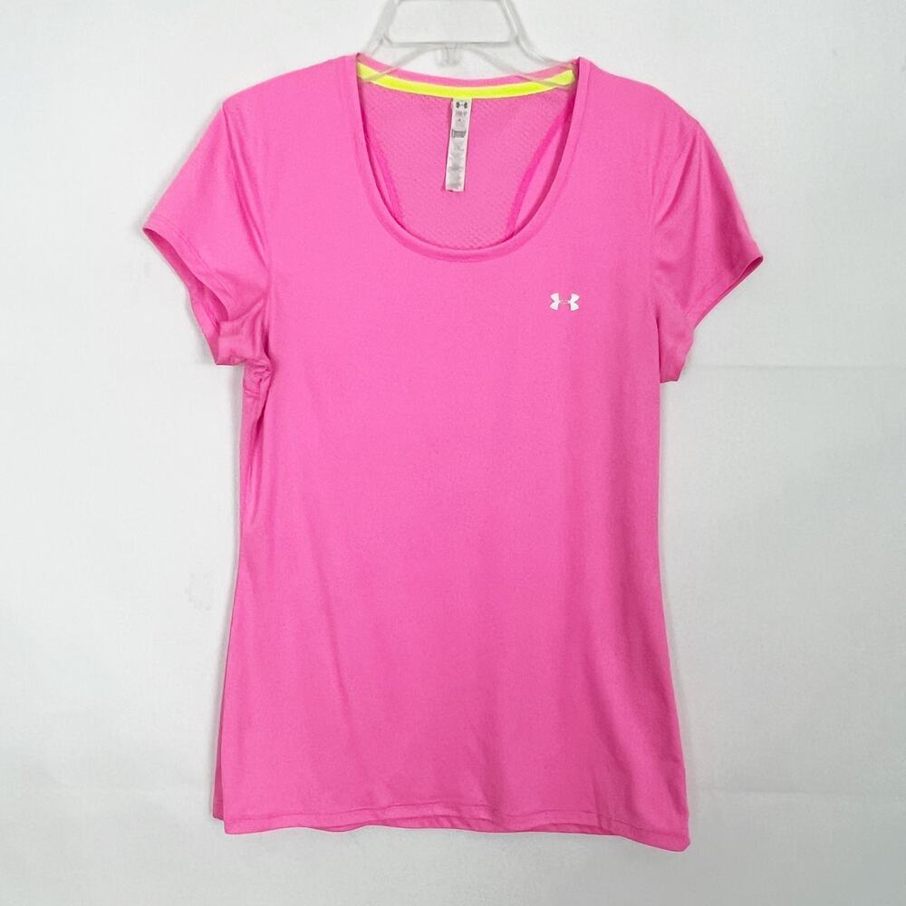 Under Armour Heat Gear Semi Fitted Athletic Wear Pink Top Size Small